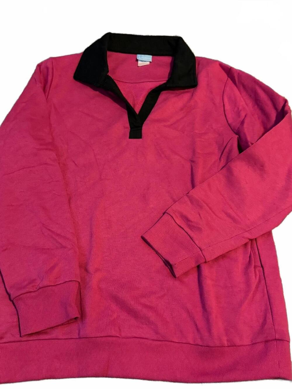 Comfort Pink Black Collared Pullover Sweatshirt Size Medium Preppy Rugby Y2K